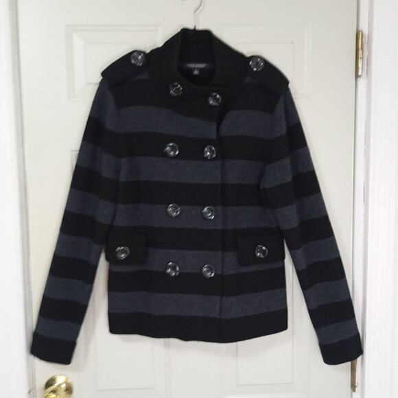 Banana Republic Jacket XL Extra Fine Merino Striped Black & Gray Double-Breasted - Picture 1 of 10